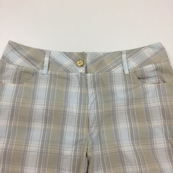 BUGATCHI Multi Color Plaid Gold Logo Button Bermuda Shorts/Cropped Pants - Picture 3 of 8